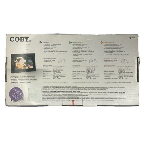 Coby Digital Picture Frame DP700 7" Widescreen - Picture 2 of 2